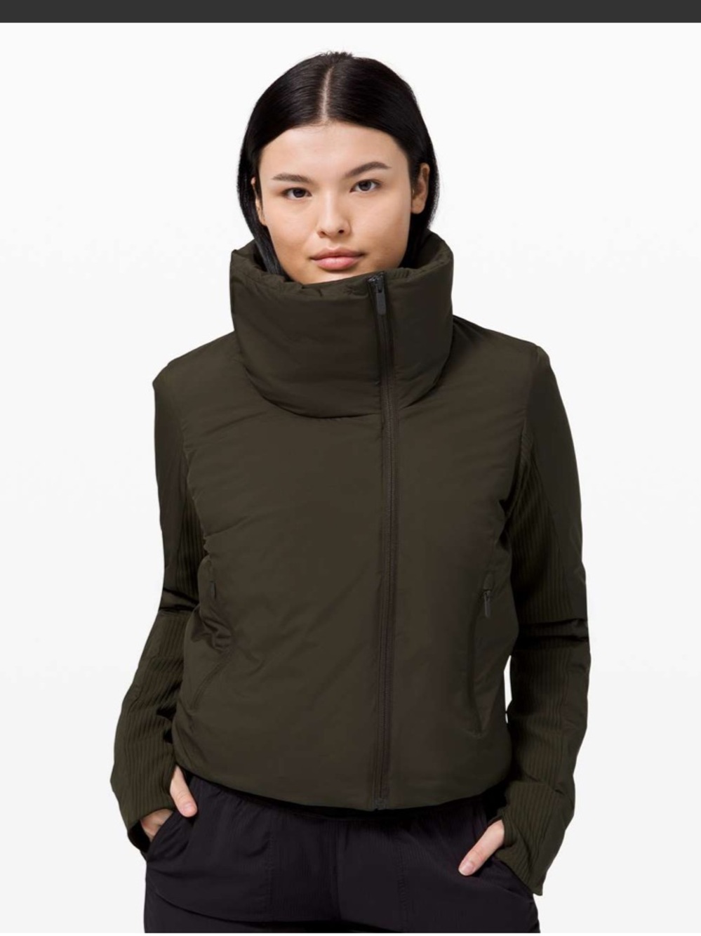 Lululemon Sleek City Jacket Size 8 Dark Olive Green Cropped Puffer
